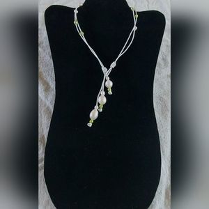 Handmade Lt. Green, White & Lt. Pink Metallic White Leather 3-Way Necklace